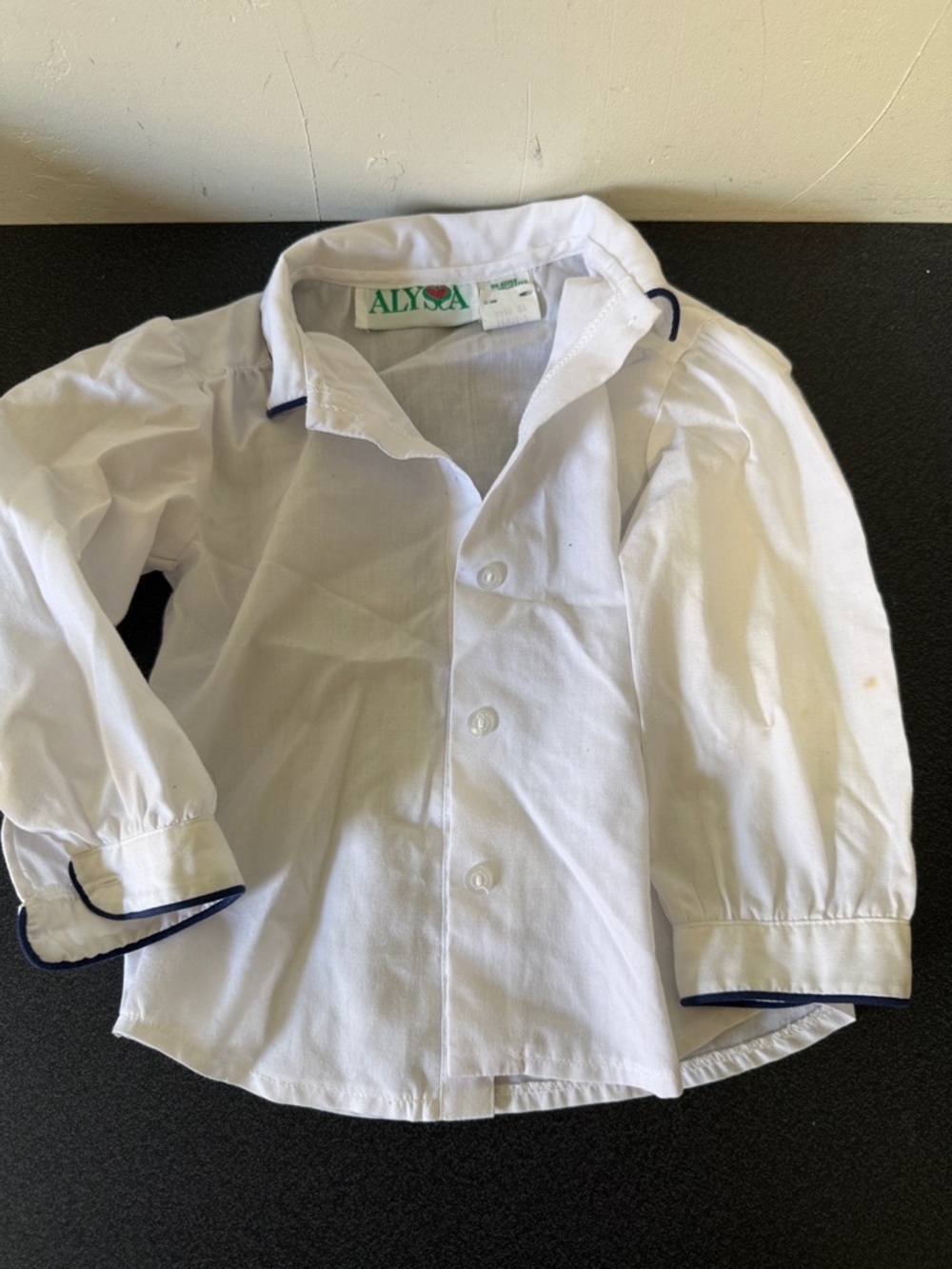 Alyssa Girls' White Button-Down Shirt with Navy Trim 90’s